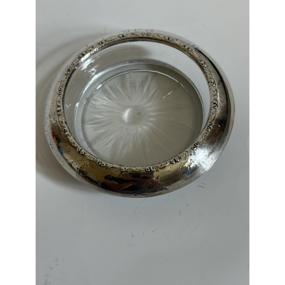 Coaster, ashtray, or trinket/ring dish (glass and sterling silver, Amston)